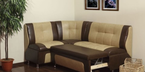 Beigebrun hopfällbar soffa för köket