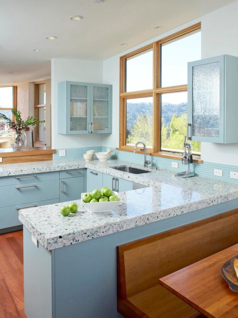 Marble countertop in the kitchen of a country house