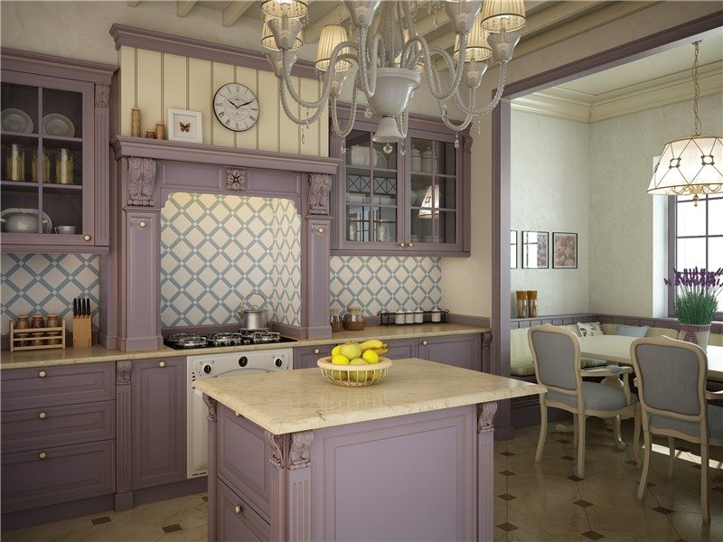 Interiorul bucătăriei liliac în stil Provence