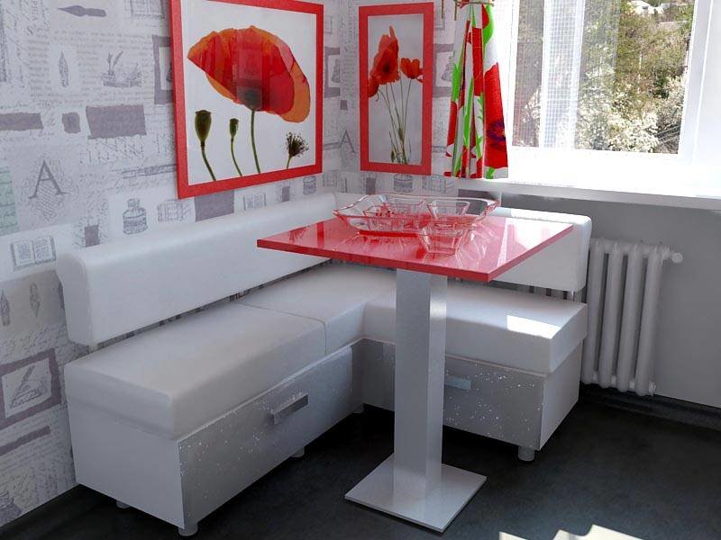 Kompakt kırmızı masa ile mutfak köşesi