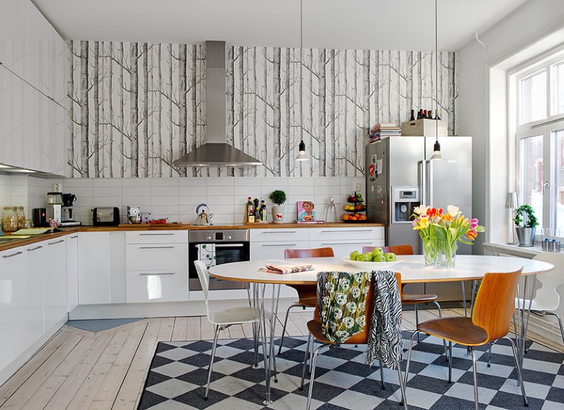 Wallpaper in the interior of Scandinavian cuisine