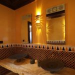 Ceramic sinks in the oriental style bathroom