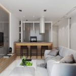 Design of a long kitchen-living room