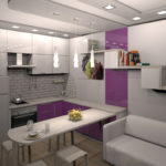 Fachadas cinza-violeta de um conjunto de cozinha