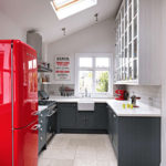 Red refrigerator in the kitchen of a private house