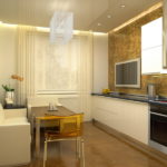 White sofa in the dining area of ​​the kitchen