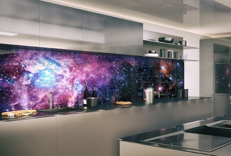 Galaxy-afbeelding op een triplex keukenschort