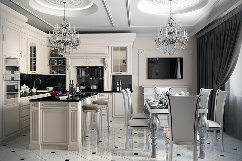 Art deco kitchen-living room design