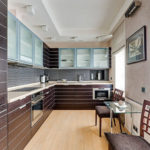 Narrow kitchen with plasterboard ceiling