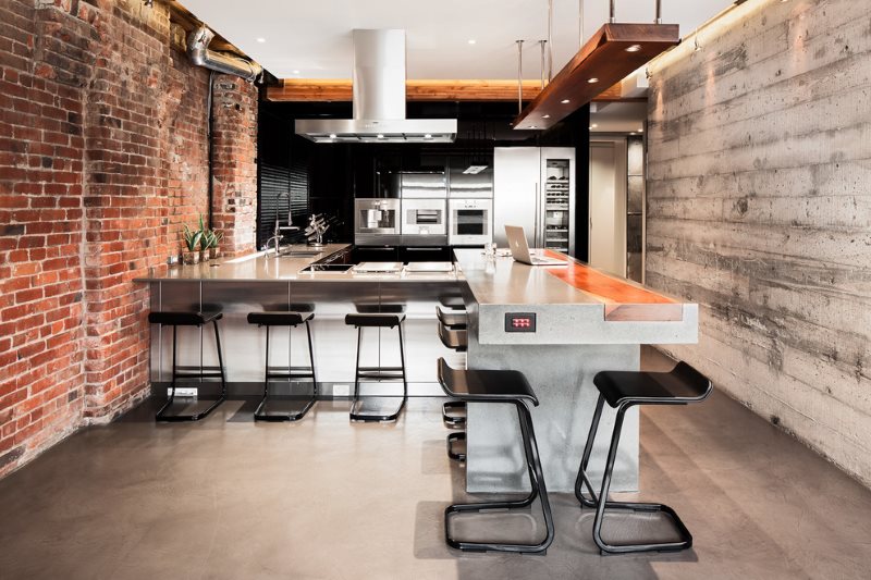 Conception d'une cuisine de style loft allongé