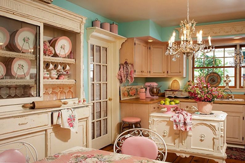 اللون الوردي في أسلوب المطبخ بروفانس الداخلية