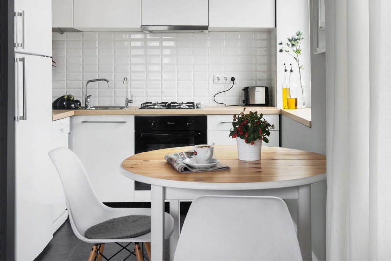 White kitchen Khrushchev in a modern style