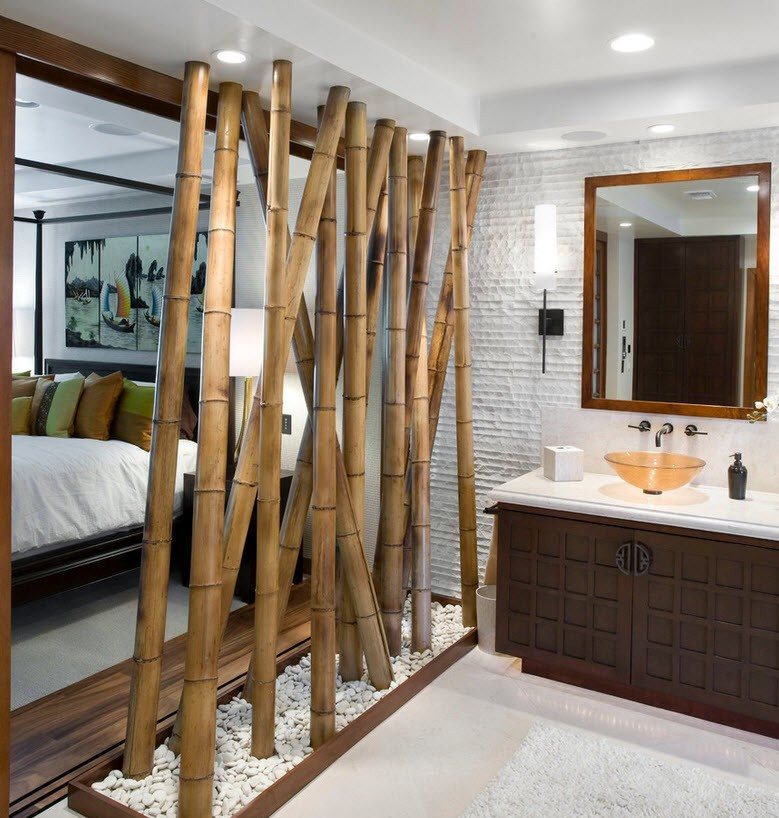 Japāņu stila bieza bambusa vannas istabas dekors