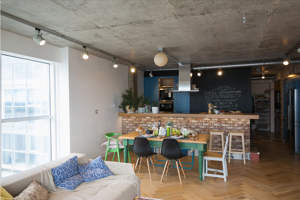 Concrete ceiling in kitchen design