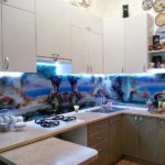 Stikla priekšauts ar fotoattēlu drukāšanu stūra virtuvē
