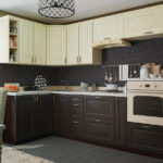 Corner kitchen with wooden furniture