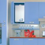 Blue facades of kitchen furniture