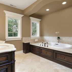 Large bathroom with wooden furniture