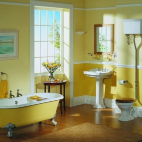 Retro plumbing in a bathroom interior