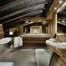 Design of a bathroom in the attic of a country house