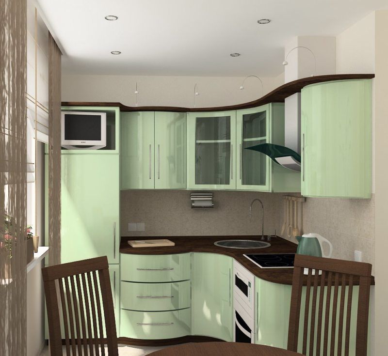 En kompakt uppsättning grönt färgton i Khrusjtsjovs kök