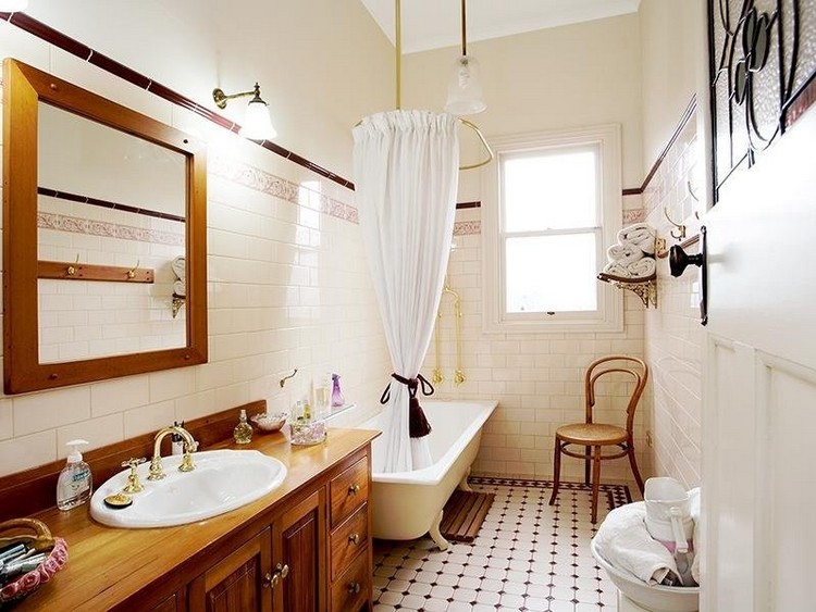 Interior of a narrow bathroom with white walls