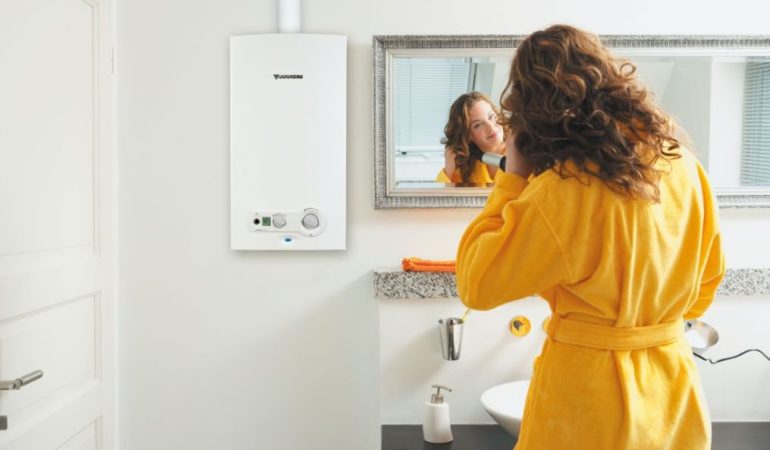 Gas column on the bathroom wall