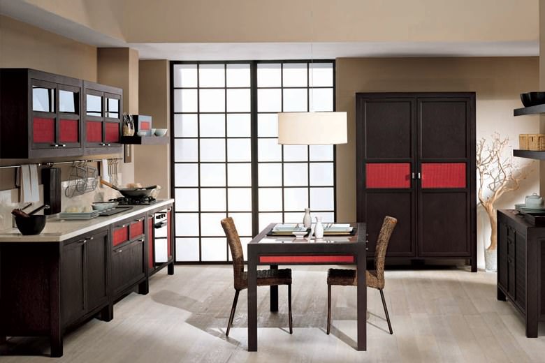 Solid plain ceiling in oriental style kitchen