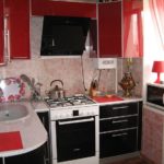 Red facades of wall cabinets
