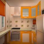 Virtuvės dizainas su oranžiniais baldais