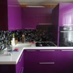 Purple facades of kitchen furniture
