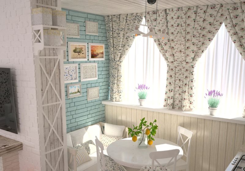 Уютна кухня трапезария с красиви завеси