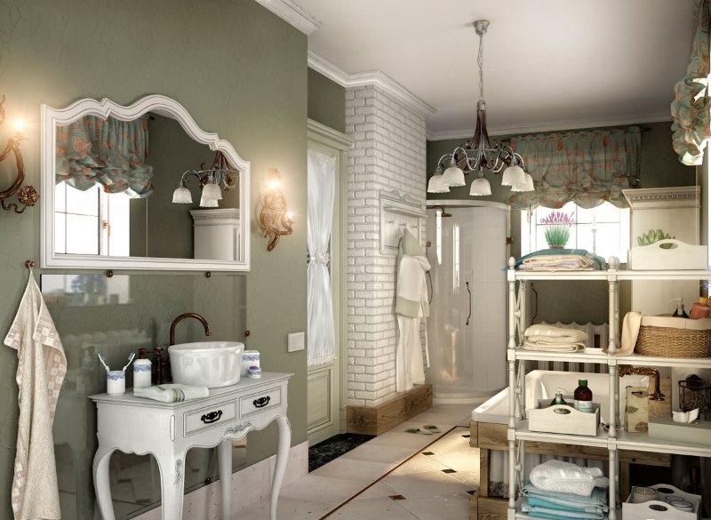 Large mirror on the wall of a spacious bathroom