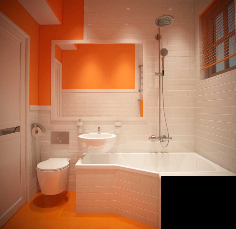 Dizajn modernej kúpeľne s oranžovou podlahou