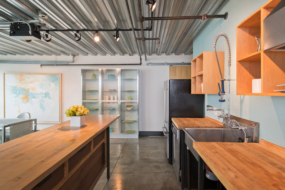 Kitchen design with professional sheet on the ceiling