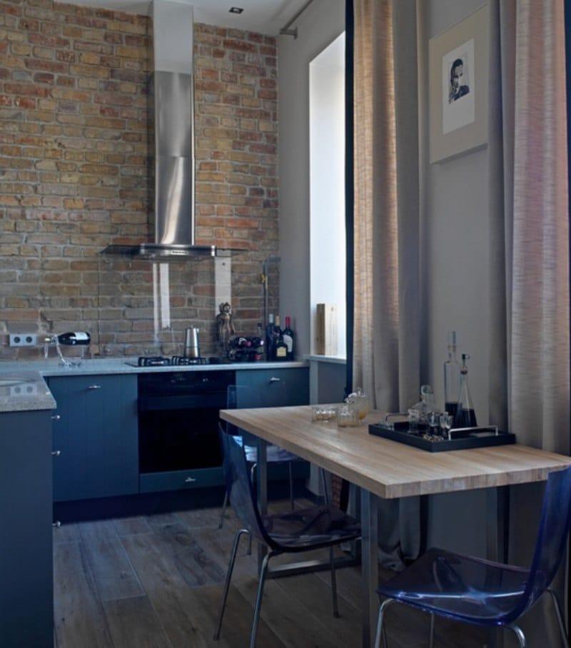 Straight curtains in a small kitchen