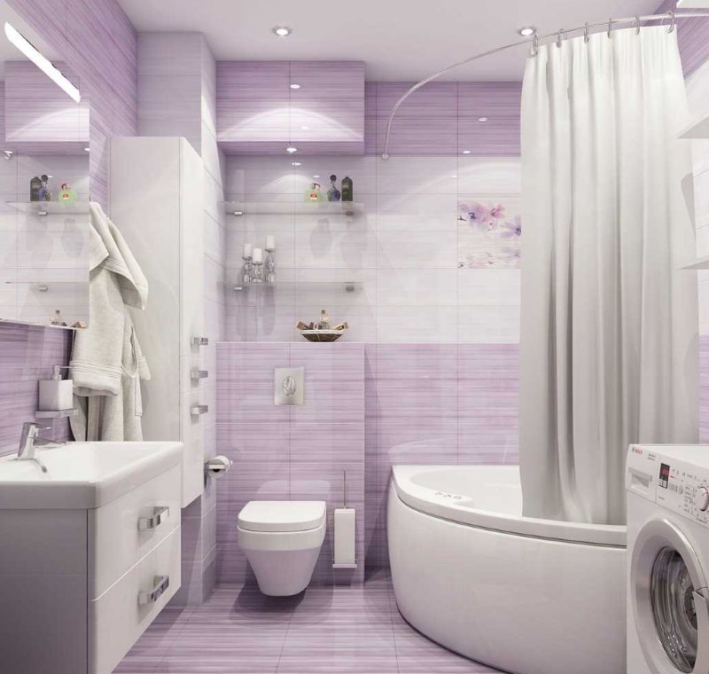Lilac tile on the bathroom wall