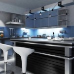 Zwarte en blauwe hightech keuken