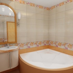Dekorácia steny v kúpeľni s obdĺžnikovými keramickými obkladmi