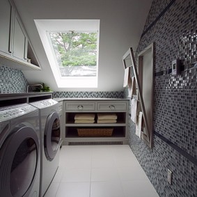 clothes dryer in the bathroom photo design