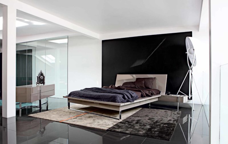 melnbalts guļamistabas interjera foto