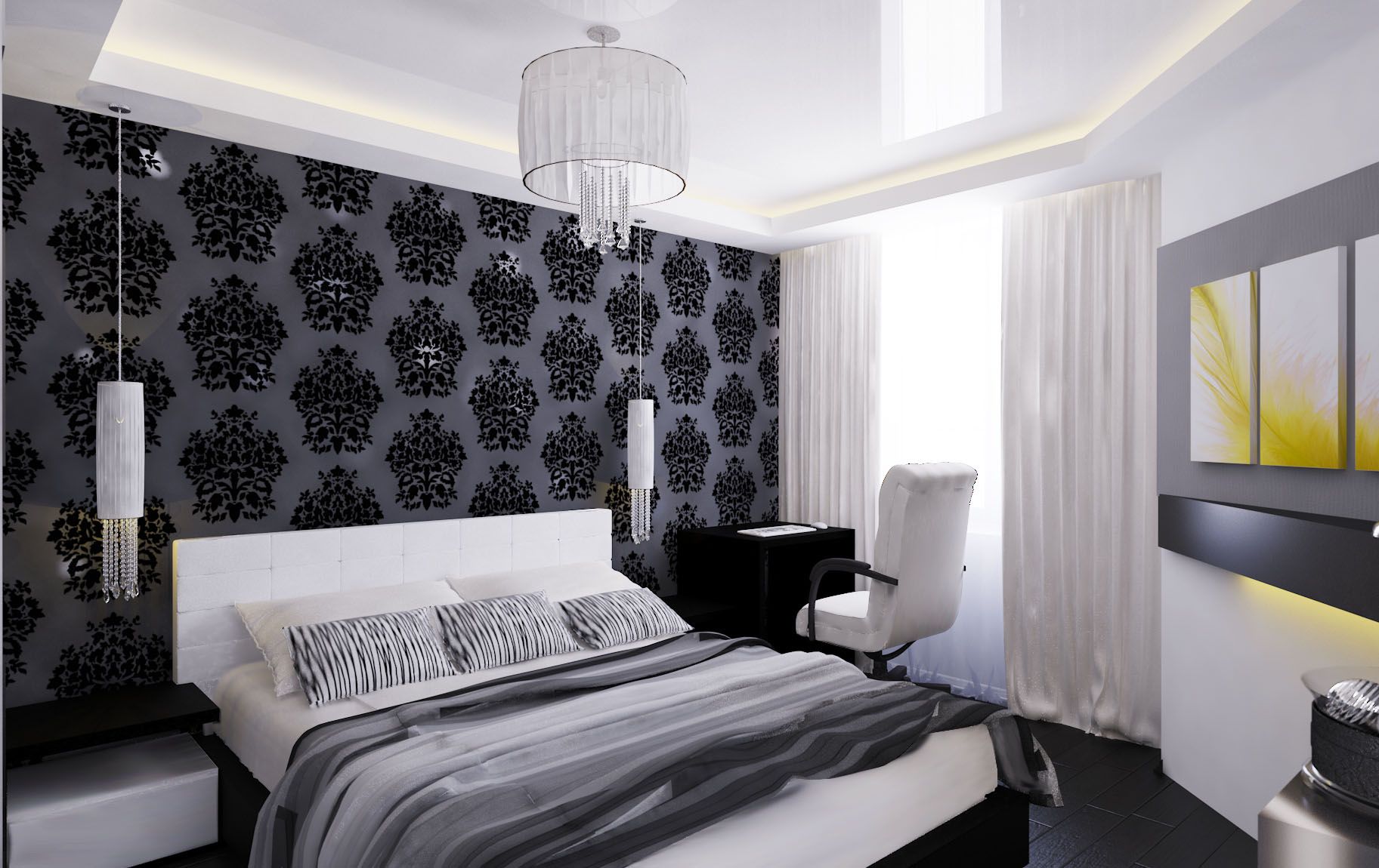 décor de chambre noir et blanc