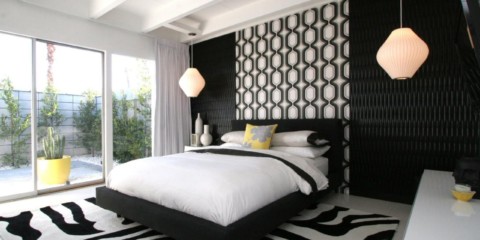 juodai baltas miegamojo dizainas