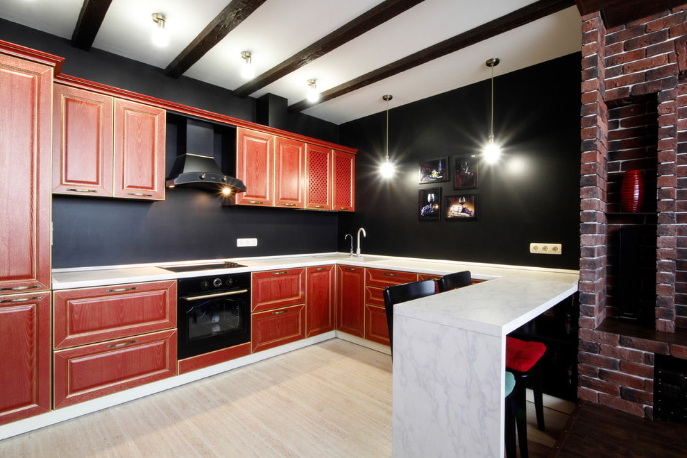 màu sắc của các bức tường trong các tùy chọn ảnh nhà bếp