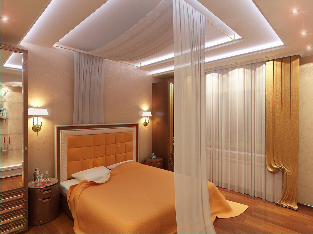 ห้องนอนออกแบบสีส้มขนาด 12 ตารางเมตร