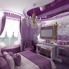 violetas guļamistabas foto dizains