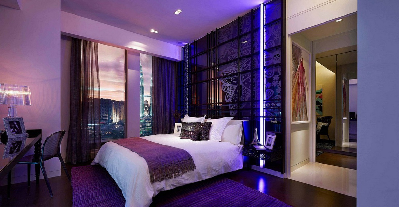 purpura guļamistabas dizaina foto