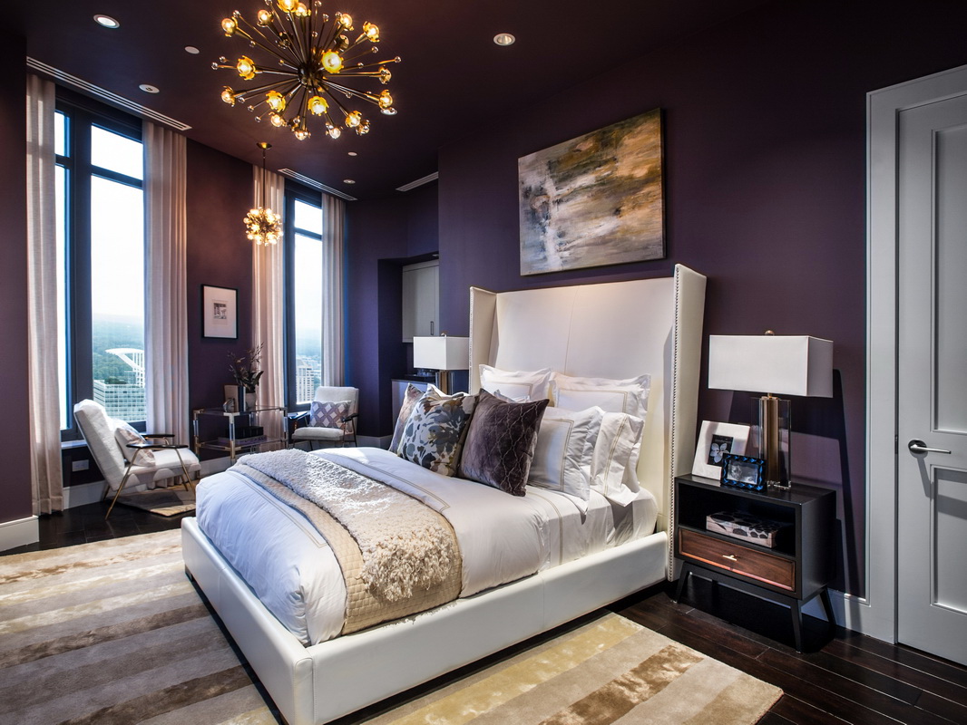 purpura guļamistabas interjera foto