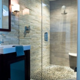 Piatră artificială pe peretele cabinei de duș