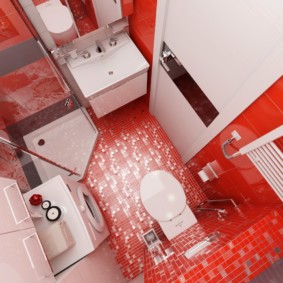 Red and white compact bathroom interior